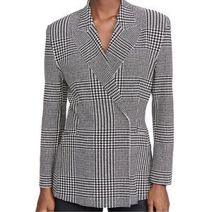 Norma Kamali Black/White Ponte Plaid‎ Houndstooth Blazer Size S
